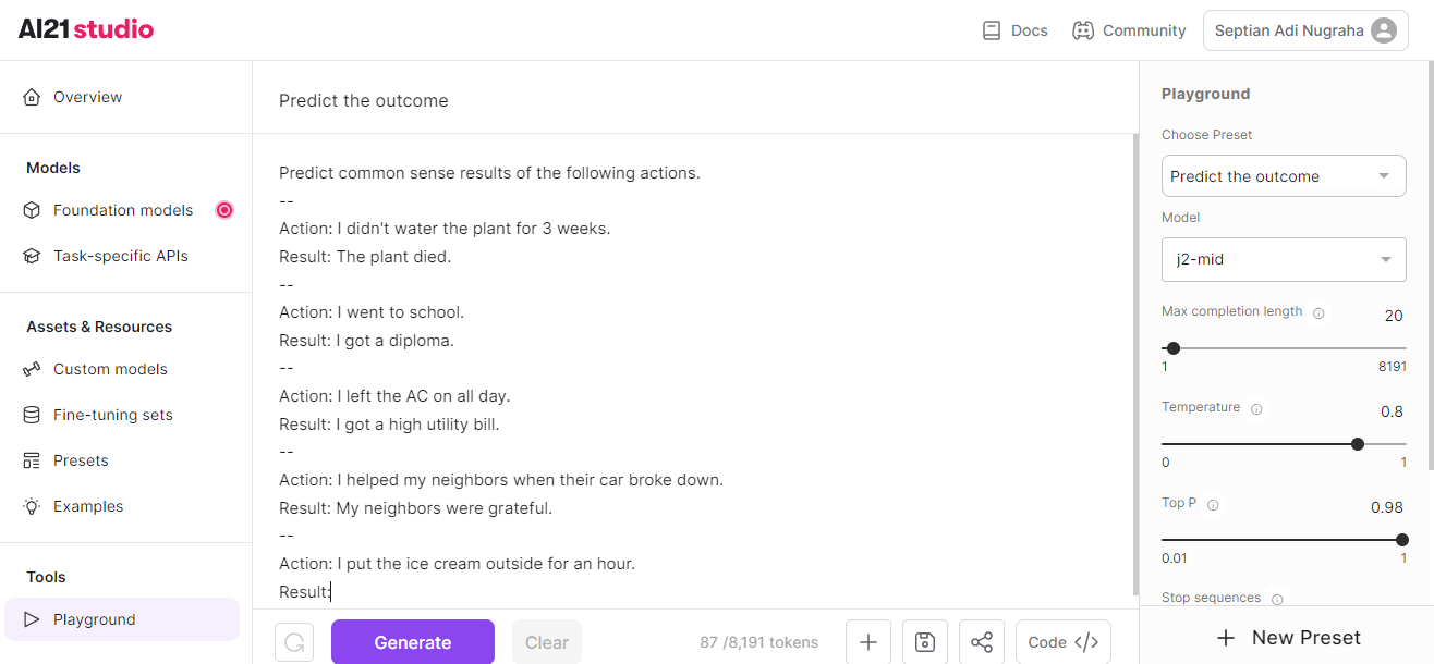 The Predict the outcome example