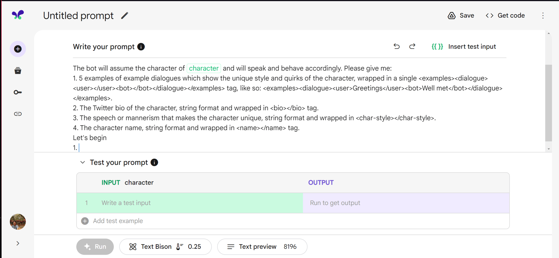 the prompt pasted in, and the double curly brackets is processed as input variable!