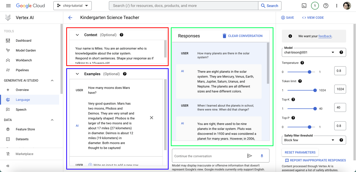 Generative AI Studio dashboard ideation